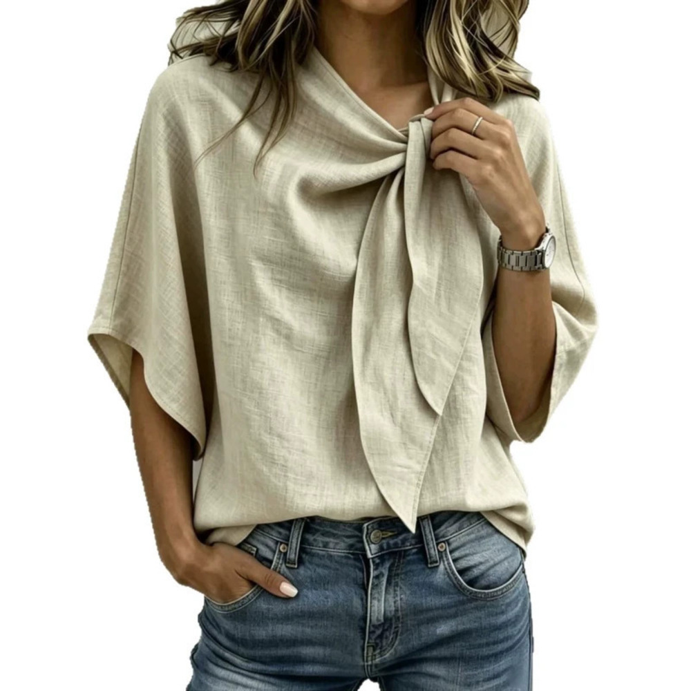 ZARA Casual Commute Thin Batwing Sleeve Chest Tie Blouse